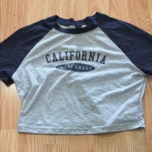 SHEIN Gray and Black Crop Top Sporty Graphic